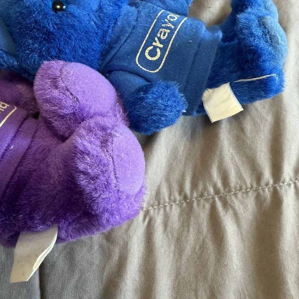 Lot of 2 Blue Purple 1986 Crayola Teddy Bears Stuffie VTG 80s Collectible Colors